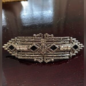 Vintage prong set and enamel Elegant Silver and Black hair clip made in France